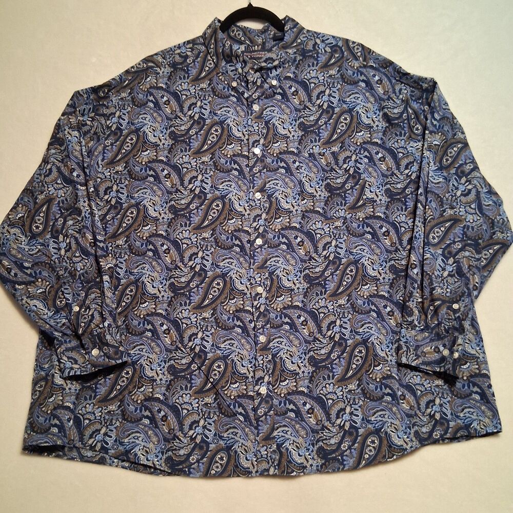 Roundtree & Yorke 3XB Shirt Blue Paisley 100% Cotton Classic Preppy Work Office